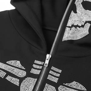 Prix de gros – Nouveau sweat à capuche tendance pour femme en molleton 100 % coton, impression numérique personnalisée avec strass, couleur unie, collection automne - Product Image 5