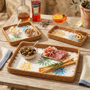 Magnifique plateau de service en rotin vietnamien avec nacre, motif floral coloré, élégant pour les fêtes, vente en gros - Product Image 3