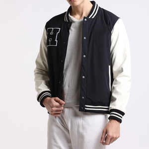 Chaqueta Varsity Estilo Preppy para Hombre, Negra, con Cuello Camisero, Letra H Bordada en la Parte Delantera, Cierre de Botón Sencillo, Poliéster - Product Image 4