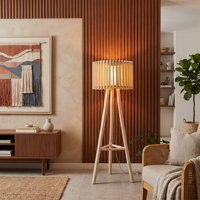 Lámpara de Pie LED Moderna de Madera de Teca, Trípode con Rama Natural, Pantalla de Luz, Mueble de Iluminación de Lujo Balinés Hecho a Mano de Primera Calidad