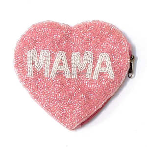 Cartera con cremallera bordada a mano multicolor personalizada, monedero de cuentas con forma de corazón a la moda, mini clutch de lentejuelas con letras MOM vintage - Product Image 5
