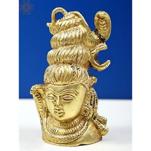 Hecho a mano 3 pulgadas pequeño Lord Shiva cabeza escultura latón artículo hecho en La India - Product Image 3