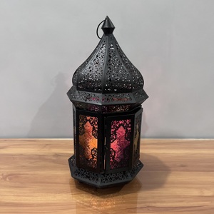 Moroccan Style Black Metal Iron Glass <b>Hexagon</b> Carved Decorative Candle Lantern Ramadan Eid Table Home Decoration Artisan Design - Product Image 2