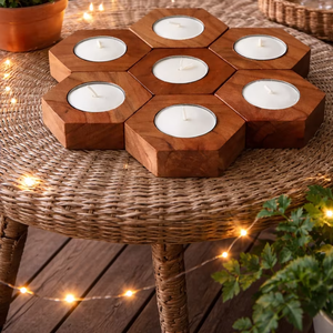 Nordic Style Handmade Hexagonal Solid Wood Tealight Holder Modular Honeycomb Centerpiece for Home Decoration & Christmas Events - Product Image 1