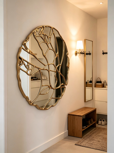 Luxury <b>Irregular</b> Gold Metal Frame Decorative Wall <b>Mirror</b>, Art Hollow Round Wall Mounted <b>Mirror</b> for Villa Entrance Home Decor - Product Image 4