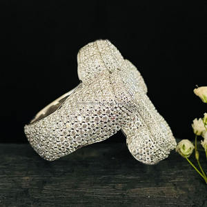 Bague unisexe Hip Hop en argent sterling 925 plaqué rhodium, sertie de moissanite et de diamants, motif croix, pour homme et femme - Product Image 3