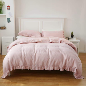 Linen Duvet Cover Set Soft and Breathable 5 pcs 1 Duvet Cover 1 <b>Flat</b> 1 Fitted Sheet 2 <b>pillow</b> cases Sets - Product Image 1