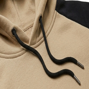 Sweat à capuche polaire colorblock pour homme, beige et noir, avec contraste aux épaules, 100 % coton, hiver, manches longues, chaud, poche kangourou, haut de sport - Product Image 2
