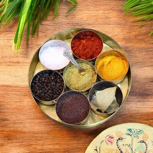 Traditional Indian Metal <b>Masala</b> <b>Box</b> for Kitchen Spice Organization with Removable Bowls and Secure Lid Design - Product Image 6