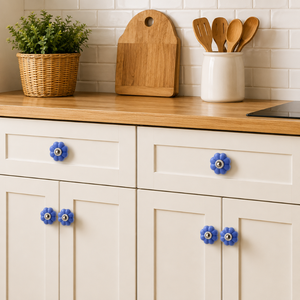 Pomo de Cerámica Azul con Diseño de Flor para Mueble |   Tirador de Cajón Estilo Rústico para Cocina, Dormitorio, Armario, Cómoda, Muebles, Puerta, Decoración - Product Image 3
