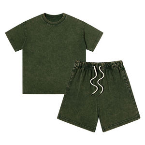 Conjunto de Pantalones Cortos y Camiseta de Verano para Hombre, Estilo Urbano, con Logotipo Personalizado, 100% Algodón, Lavado Ácido, Transpirable, con Dobladillo de Punto - Product Image 5