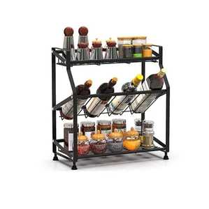 2 Tier Chrome Spice <b>Rack</b> Organizer Set with 8 Glass Seasoning Jars Countertop Condiment Storage Holder Metal Wire Display Stand - Product Image 3