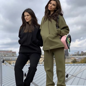 Vente flash : Ensemble deux pièces pour femme, sweat à capuche court décontracté avec grande poche, couleur unie, pour le printemps et l'automne - Product Image 5