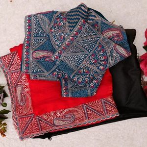 Premium Silk <b>Saree</b> with Rich Embroidery And Zarkan Work Border With Designer <b>Stitched</b> Blouse Wholesale Rate By Royal Export - Product Image 6