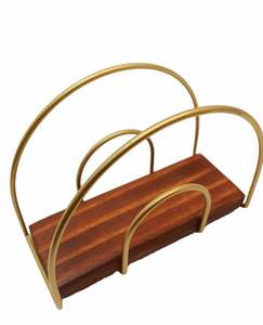 Servilletero de Diseño de Alta Calidad en Oro, Metal y Madera, para Mesas de Comedor, Ambiente Festivo para Interiores y Exteriores, Picnics - Product Image 3