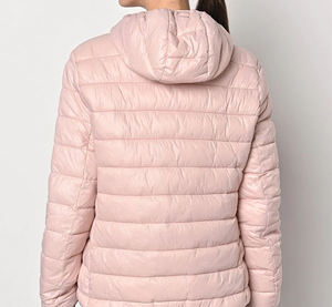 <b>Light</b> Pink Hooded Puffer Jacket Women's Winter Casual Outerwear Solid Color Polyester <b>Shell</b> Zipper Closure Thin Fit - Product Image 3