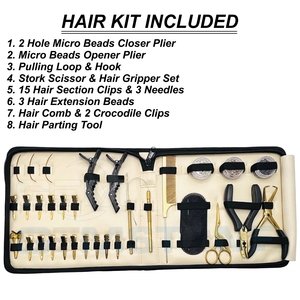 Kit Profesional de Herramientas para Extensiones de Cabello de Acero Inoxidable, Alicates Curvos de 2 Orificios, Gancho de Tracción, Pinzas de Sujeción Tipo Cocodrilo |   Cigüeña - Product Image 2