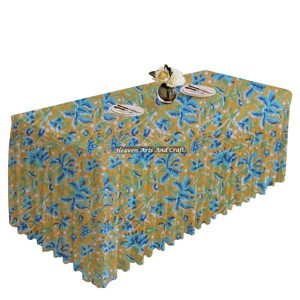 Cotton Washable Pleated Table Cloth For Dining Room Premium Quality Hand Block Printed <b>Rectangle</b> Pleated Table Cloths Cotton - Product Image 4