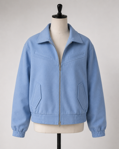 Light Blue Men's Fleece Varsity Jacket Stand Collar <b>Covered</b> <b>Button</b> Closure Breathable 100% Cotton Casual Regular Fit Winter Wear - Product Image 4
