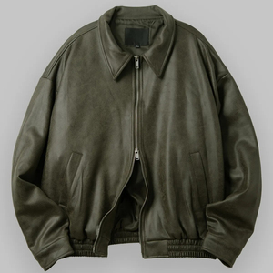 Blouson Bomber en PU beige pour homme, col rabattu, fermeture éclair, coupe ample, vêtement d'automne - Product Image 3