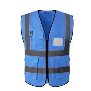 Gilet de sécurité bleu haute visibilité avec bandes réfléchissantes et plusieurs poches, vêtements de travail unisexes - Product Image 1