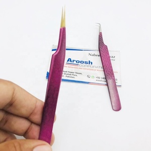 Pince à épiler droite 90 degrés Pro à pointe dorée Extensions de cils Embouts de volume en fibre enduite de violet en acier durable de haute qualité - Product Image 2