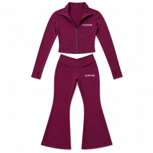 Conjunto Deportivo de Dos Piezas para Mujer, Chaqueta con Cuello y Cremallera de Manga Larga, Leggings Ajustados, Ropa Deportiva OEM para Gimnasio y Fitness de Fábrica - Product Image 3