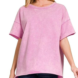 เสื้อยืดผู้หญิงไซส์ใหญ่ ล้างสีแบบแอซิดวอช โลโก้ OEM ตามสั่ง ผ้าฝ้าย 100% แขนสั้น ระบายอากาศ แห้งเร็ว สำหรับฤดูร้อน ขายส่ง - Product Image 1
