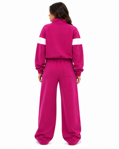 Fashion Forward <b>Women</b>’s Tracksuit Ensemble with White Chevron Detail Cropped <b>Jacket</b> Flowing Palazzo Pants Sportswear Outfit Bulk - Product Image 2