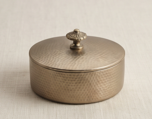 Caja de metal dorada martillada redonda al por mayor para frutos secos, contenedor de lujo para dátiles con pomo decorativo, lata de regalo decorativa para fiestas - Product Image 3