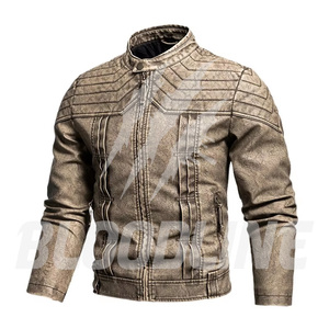 Men's Black PU Leather Moto <b>Biker</b> <b>Jacket</b> Slim Fit Zipper Closure Stand Collar Autumn Wear - Product Image 2