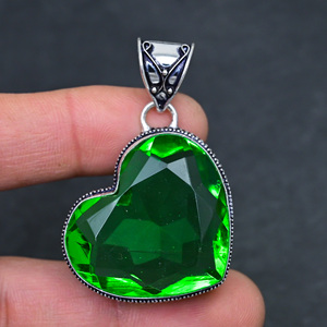 Wholesale Hot Selling Green Peridot Gemstone Vintage Style Handmade Silver Plated Heart Shape Pendant For Women Jewelry - Product Image 1