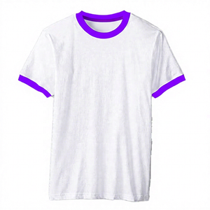 Unisex White 100% Cotton <b>Ringer</b> <b>T</b>-<b>Shirt</b> Short Sleeve O-Neck Regular Fit Contrast Trim Casual Jersey Solid Color Blank Design - Product Image 5