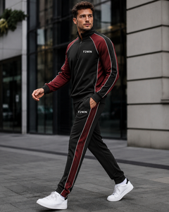Ensemble de survêtement décontracté F2WIN pour homme, bleu marine et blanc, à blocs de couleur unie, manches longues, avec cordon de serrage, respirant, coupe régulière - Product Image 4