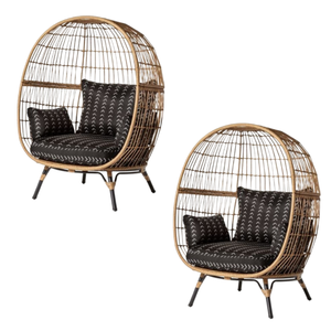 Modern Rattan Garden <b>Egg</b> <b>Chair</b> with Black Patterned <b>Cushion</b> Outdoor Contemporary Design - Product Image 5