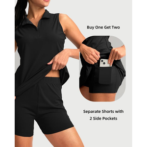 Women's <b>Black</b> Sleeveless <b>Polo</b> Collar Golf Dress Quick Dry Sporty Solid Knitted <b>Top</b> with Zipper Closure - Product Image 5