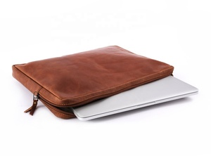 Funda para portátil de cuero de grano completo portátil de lujo lindo 14 pulgadas cremallera funda para ordenador portátil trabajo negocios, funda de viaje - Product Image 6