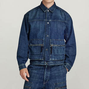 Custom High Quality Vintage Blue <b>Denim</b> <b>Jacket</b> <b>Men</b> Loose Fit Cotton Jean Coat Streetwear Multi-Pocket Casual Outerwear <b>Jackets</b> - Product Image 2