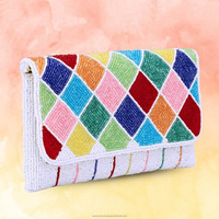 Pochette à main en perles faites à la main avec motif de fruits, broderie multicolore, sac portable, sac de soirée, sac de mariage, sac de mariée, mode personnalisée