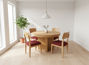 Juego de Mesa de Centro Redonda Moderna con 4 Sillas de Madera de Fresno Maciza y Chapa de MDF, Ligero y Duradero - Product Image 6