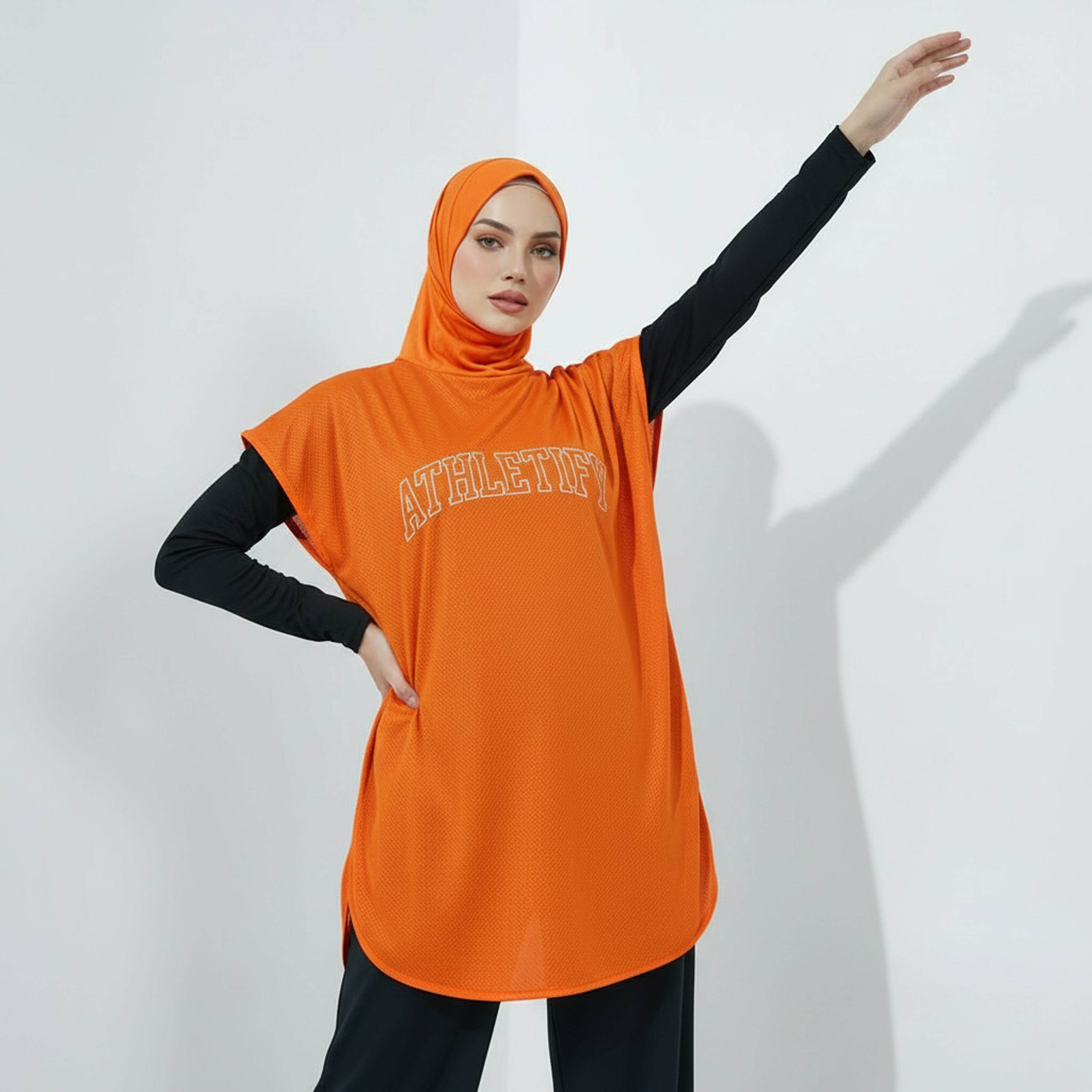 Muslim Women Modest Loose Sportswear Long Athletic Dress Hijab Breathable Tunic for Gym Exercise Training Fitness Yoga UPF50+