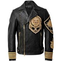 Veste de motard rétro de luxe personnalisée avec broderie complète, style streetwear, motif lion, animal, nature, pour les amateurs de cuisine, en cuir véritable pour hommes