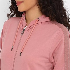 Women's <b>Pink</b> Hooded <b>Tracksuit</b> Full Zip Sweatshirt Jogger Pants Set Casual Solid Color Breathable Spandex Polyester Autumn Wear - Product Image 5