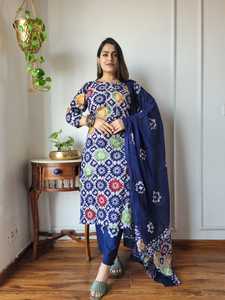 Traje Tradicional Indio de Algodón Estampado a Mano con Dupatta de Algodón, Conjunto Cosido Listo para Usar, Venta al Por Mayor - Product Image 2