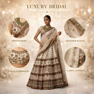 Elegante Lehenga Choli de Novia con Trabajo de Espejos y Bordado con Hilos |   Vestidos de Novia y Sangeet con Lentejuelas para Mujer - Product Image 5