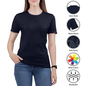 T-shirt noir à col rond pour femme, manches courtes, coupe classique, couleur unie, 100% coton jersey tricoté, longueur normale, écologique - Product Image 2