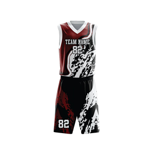 Ensemble d'uniformes de basketball personnalisés sublimés, bordeaux, noir, blanc, col en V, sans manches, anti-transpiration, unisexe, vêtements de sport pour adultes - Product Image 2