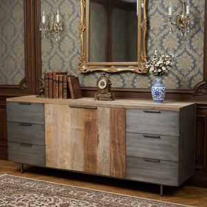 Cómoda Dexter Ze de Madera Maciza de Teca con 6 Cajones, Mueble de Almacenamiento Escultural con Acabado Natural para Dormitorio y Espacios de Vida Refinados - Product Image 6