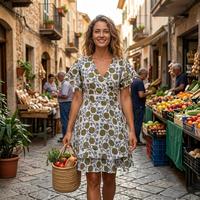 Robe de nuit florale pour femmes, col en V, longueur genou, manches courtes, robe de détente, vêtements de plage, 100% coton, faite à la main, respirante