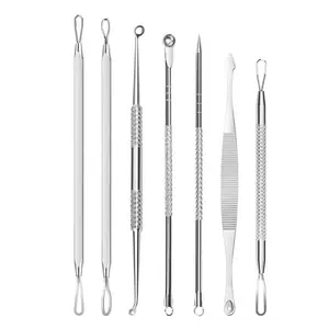 Blackhead Remover Comedone Extractor Curved Blackhead Tweezers Kit 7-Heads Professional Stainless Pimple Acne Blemish Removal